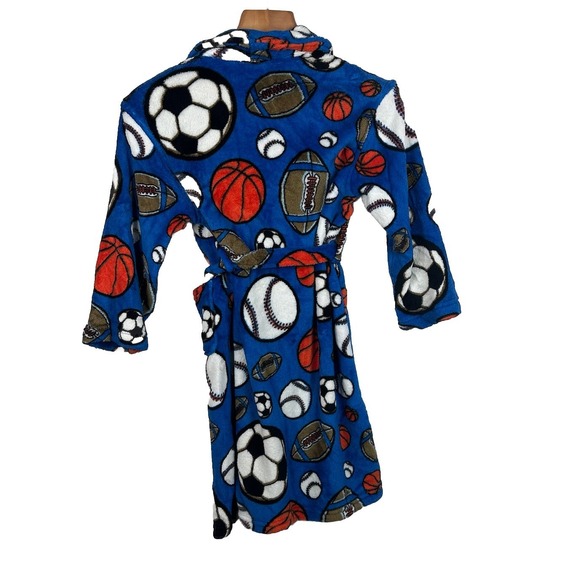 Joe Boxer Sports Theme Football Soft Fleece Bath Robe Youth Medium 8 Blue Pocket - Picture 3 of 8